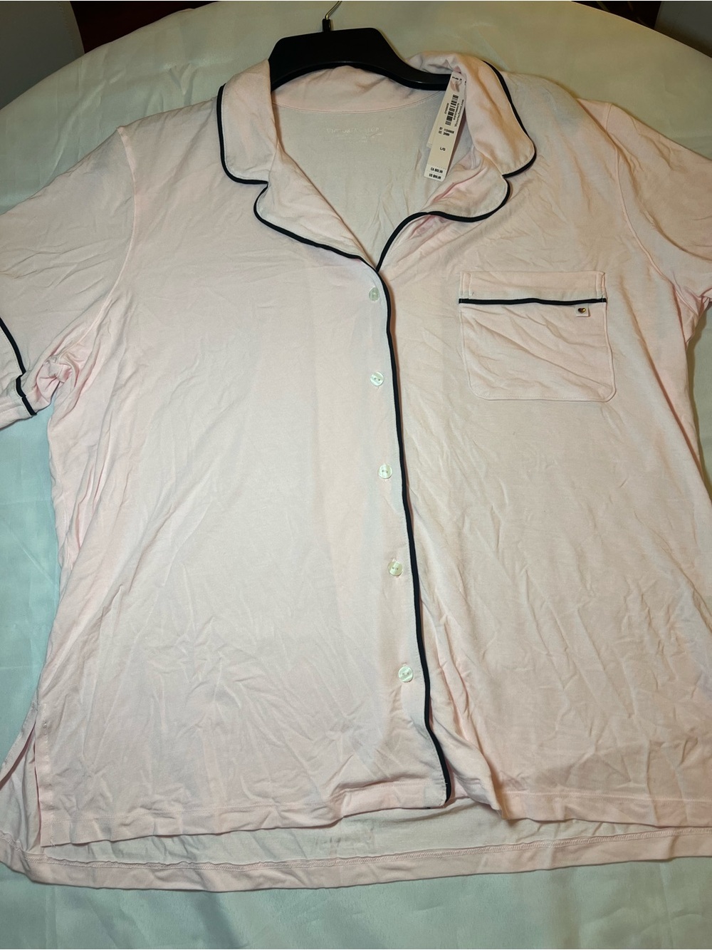 Victoria's Secret Light Pink Pajama Top with Black Piping